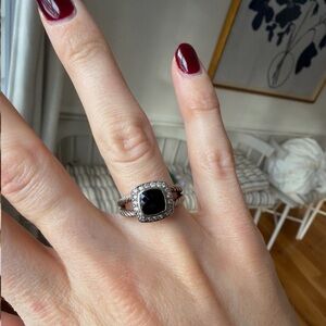 David Yurman Petite Albion Black Onyx Diamond Sterling Silver Ring Size 6.5
